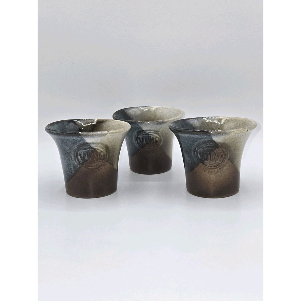 Pottery Craft USA Studio Stoneware‎ Cups Set of 3 Mid Century Drip Glaze 3"